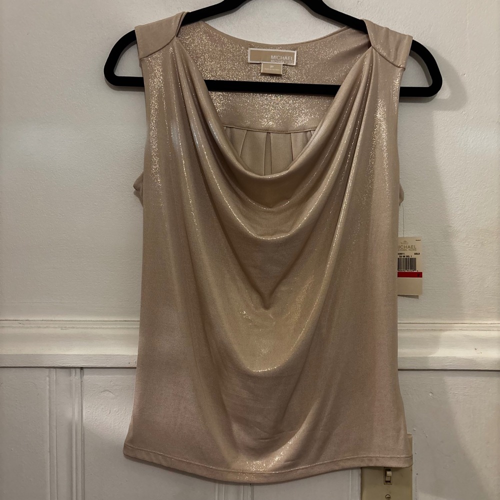 MICHAEL Michael Kors Metallic Gold Cowl Neck Top Petite NWT Sleeveless